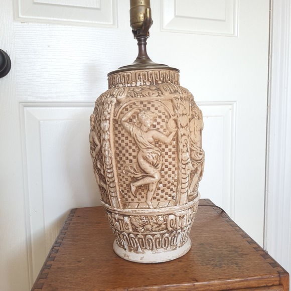 Vintage Ceramic Table Lamp – Classical Relief Figures –Ornate Neoclassical Style